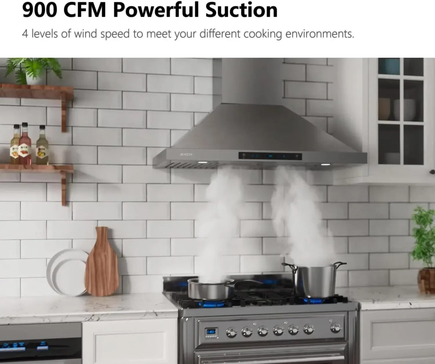 IKTCH 30 นิ้ว Wall Mount Range Hood 900 CFM Ducted/Ductless เปิดประทุน, ห้องครัว Chimney Vent สแตนเลส