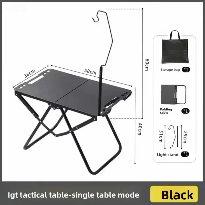 Portable Folding Tactical Camping Table Multifunctional Outdoor Picnic Table with Light Stand for Camping Hiking BBQ
