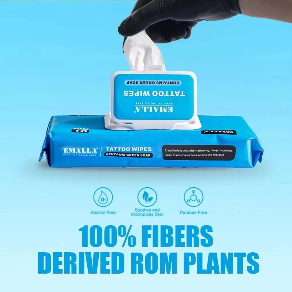 EMALLA Tattoo Wipes Green Soap Tattoo Cleaning Wipes and Concentrating Tattoo Blue Soap Avoiding Skin Irritation Tattoo Supplies view 5