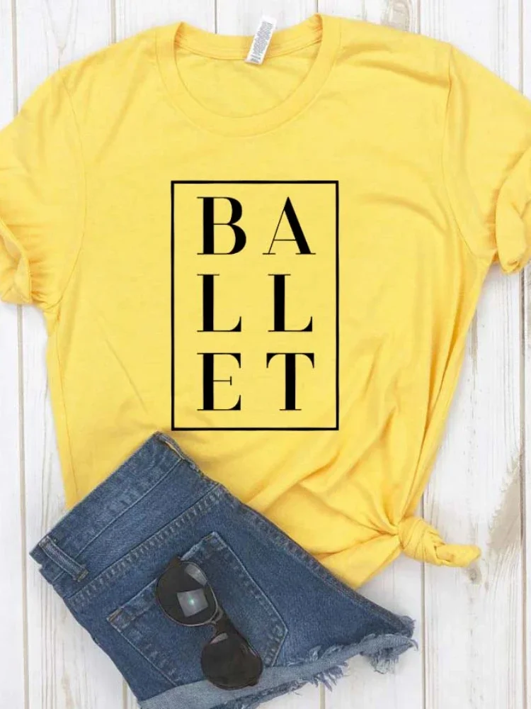 Women T Shirt Ballet Letters Print Tshirt Women Short Sleeve O Neck Loose T-shirt Ladies Causal Tee Shirt Clothes Tops