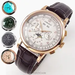 Corgeut Multi Functional Watch Automatic Mechanical Watch for Men 42mm Day Date Month Year Day/Night ST1655 Movt Polished Case