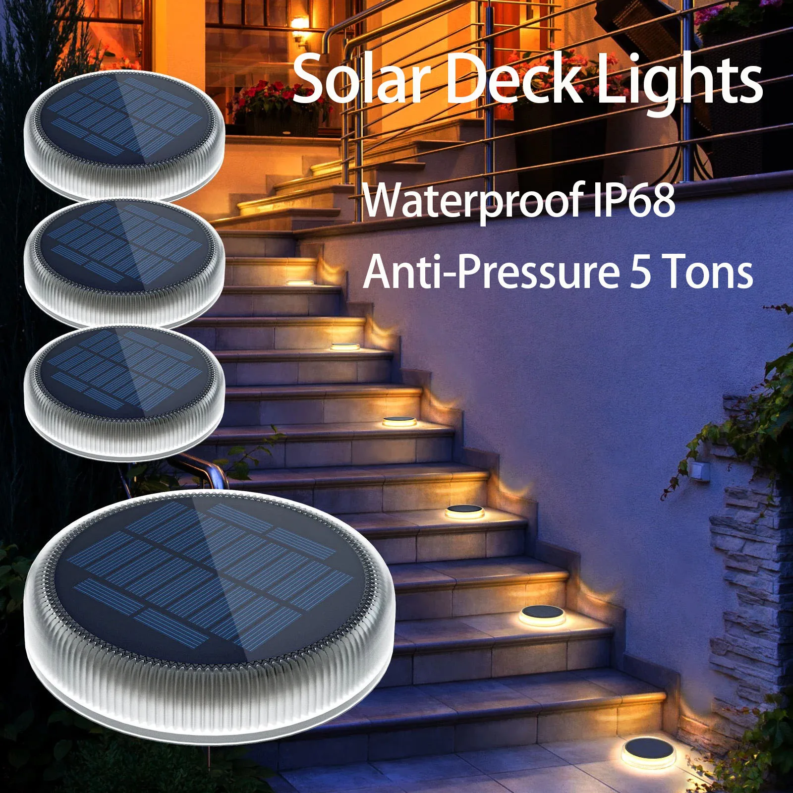 Solar Deck Lights Disk Light IP68 Waterproof Garden Decor Railing Stairs Step Fence Yard Patio And Pathway Outdoor Light