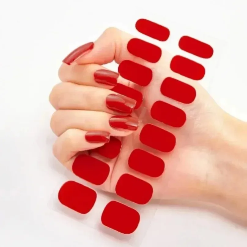 16Tips UV Semi-Cured Gel Nail Wraps Sticker 5D Pure Color Full Cover UV Lamp Gel Sticker Long-Lasting Nail Extension Patch Strip