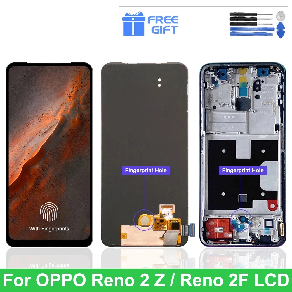 

OLED Display For OPPO Reno2 Z / Reno2 F LCD Touch Screen Reno 2F 2Z Replacement with Fingerprint High Quality Fully Tested Good