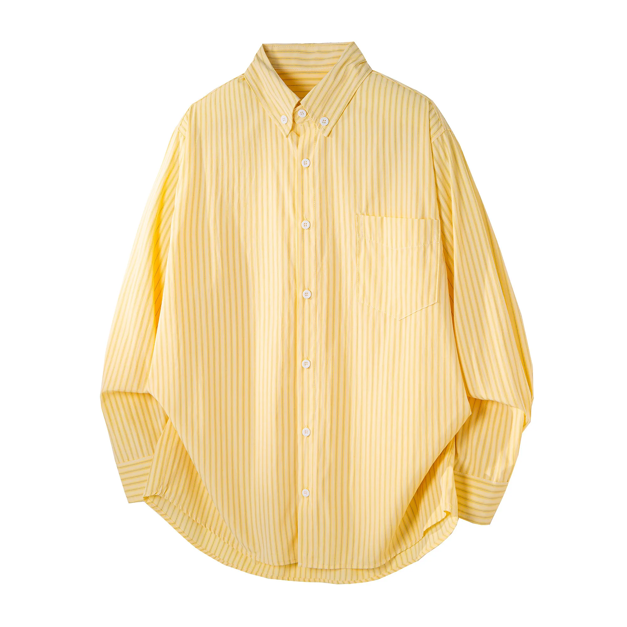 Mens Autumn Striped Shirt Casual All-Match Button Down Tops Classic Long Sleeve Lapel Shirts Daily Wear Soft Fashion Basic Shirt