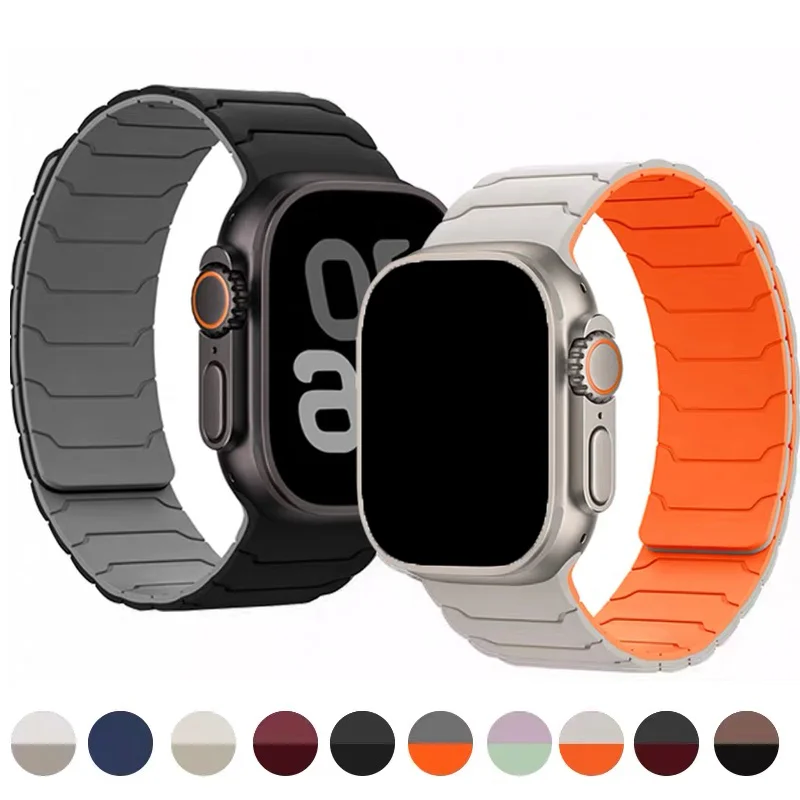 

Magnetic Silicone Strap For Apple Watch ultra 2 Band 49mm 44mm 45mm 40mm 42mm 46mm 41mm Bracelet IWatch Series 11 10 SE 9 8 7 6