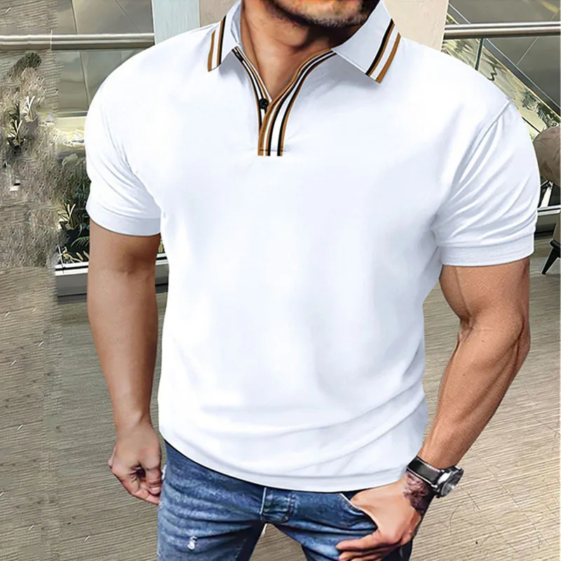 

Summer oversized men's solid color Polo shirt short sleeved lapel button up T-shirt&men's casual street wear new men's top