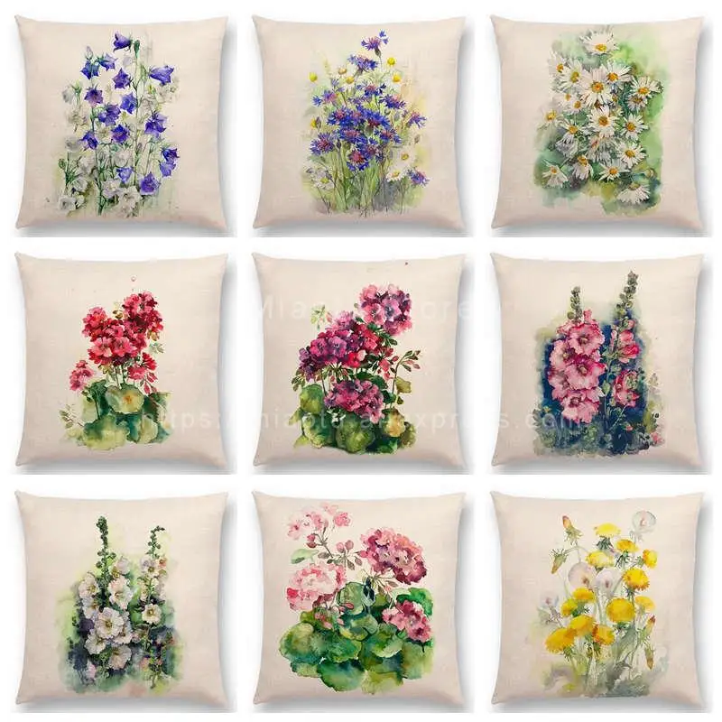 Throw Pillow Cushion Cover Flower Plant Office Lumbar Pillow Sofa Cushion Linen Pillow Case Cover for Sofa Bed Room Decoration