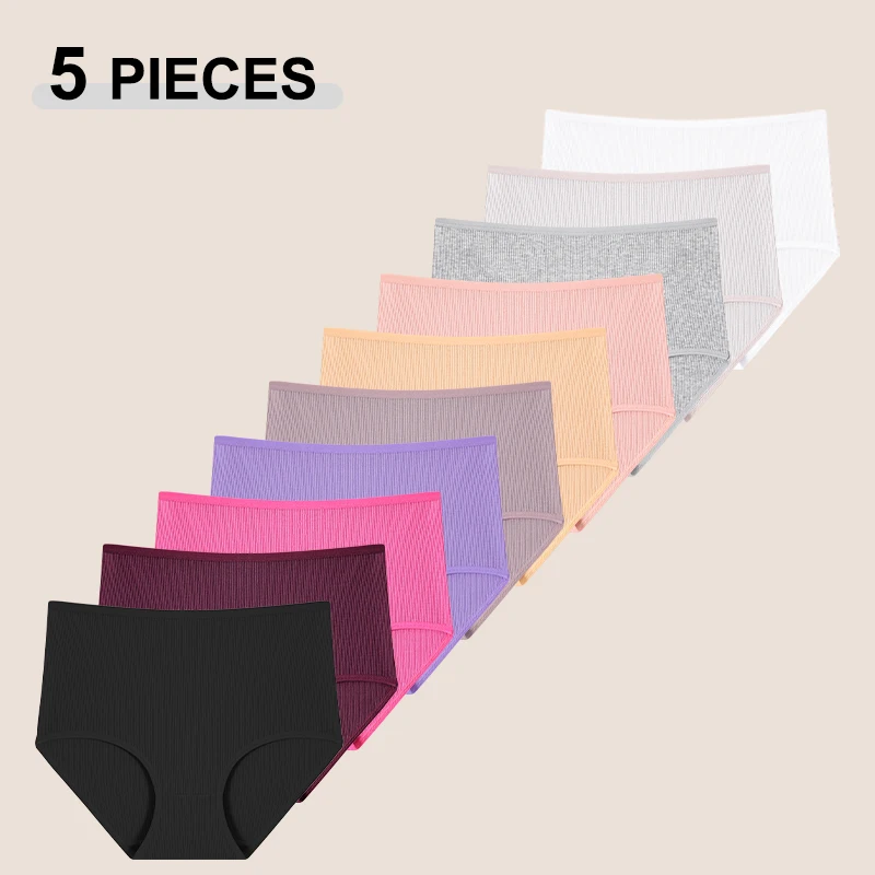 5 Teile/satz frauen Nahtlose Baumwolle Stoff Unterhose Sexy Einfarbig Hohe Taille Elastische Höschen Weiche Atmungsaktive Dessous S-XXL
