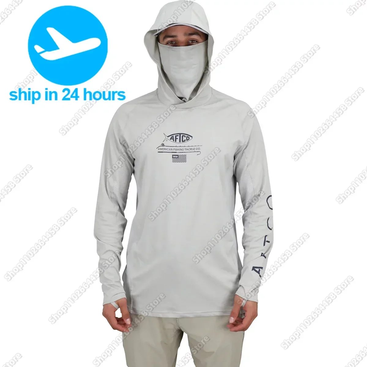 AFTCO Fishing Shirts Upf 50 Long Sleeve Hooded Face Cover Camisa De Pesca Quick Dry Tops UV Protection Fishing Face Mask Clothes