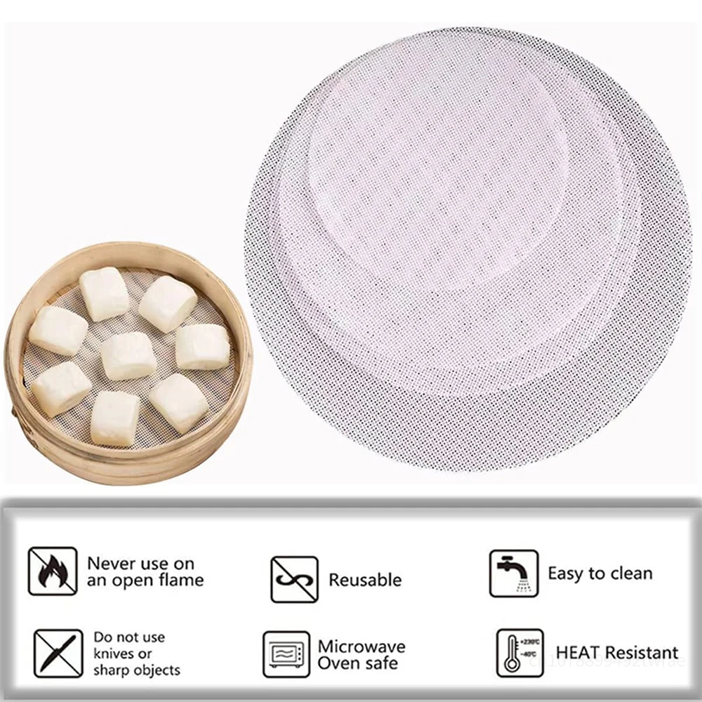 10Pcs Non-stick Silicone Steamer Mesh Mat Reusable Bamboo Steamer Liner Pad Round Silicone Steamer Liners Baking Accessories