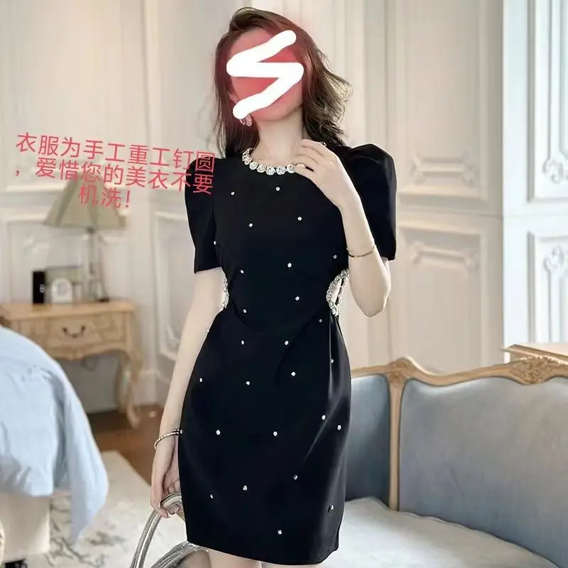 Korejepo Diamond New Dresses Heavy Industry Encrusted Waist A-shaped Pendulum Dress High End Evening Women Vestido 2024