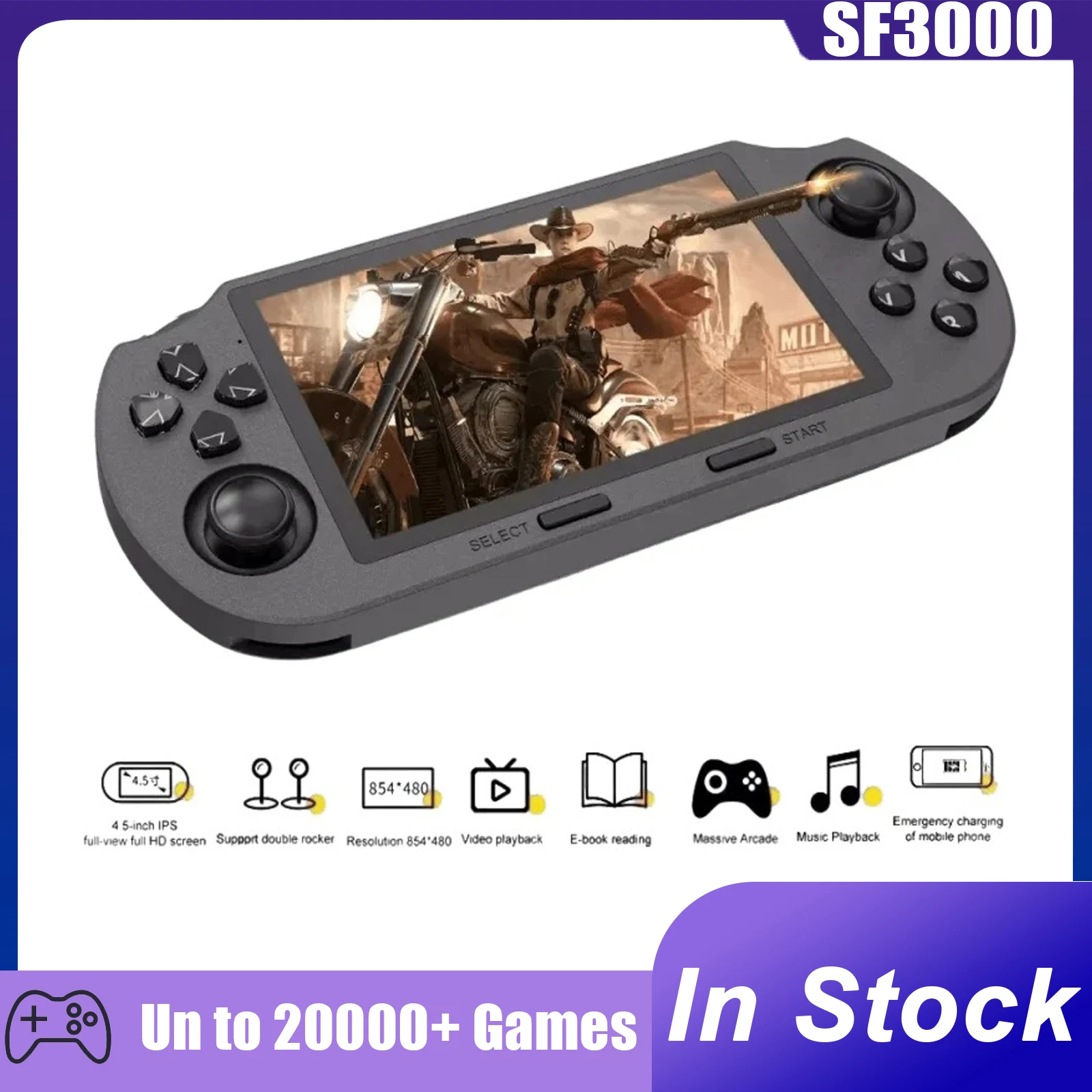 

SF3000 Handheld Video Game Console Linux System 4.5 Inch 854*480 IPS Screen 3000mAh Portable Retro Pocket Video Player Games