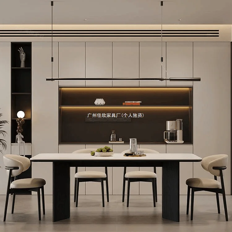 โต๊ะรับประทานอาหารแผ่นหินไม้เนื้อแข็ง โต๊ะรับประทานอาหารดีไซน์เรียบง่ายหรูหราสไตล์อิตาลี