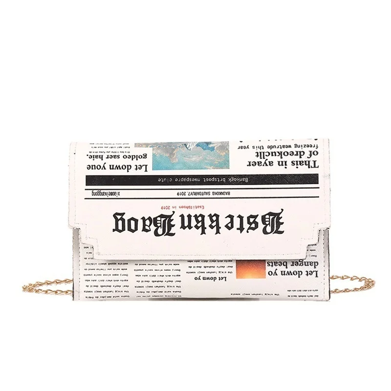 Luxury Designer Women Bags Fashion Envelope Shoulder Bag Personality Inkjet Newspaper Clutch Bag Messenger Bag Chain Evening Bag