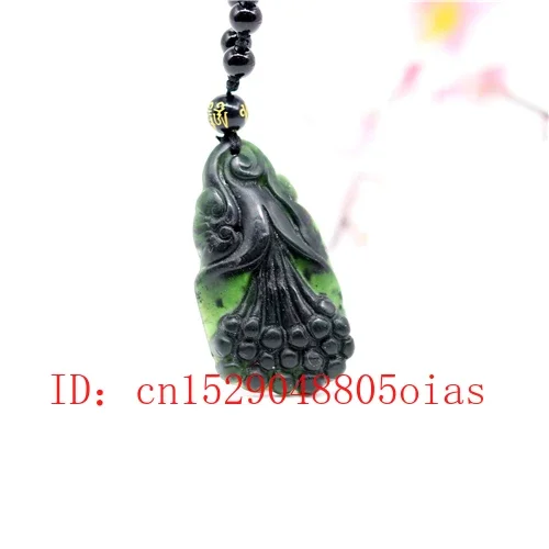 Natural Black Green Jade Obsidian Magnolia Pendant Beads Necklace Fine Jewelry Carved Amulet Fashion Charm Gifts for Women