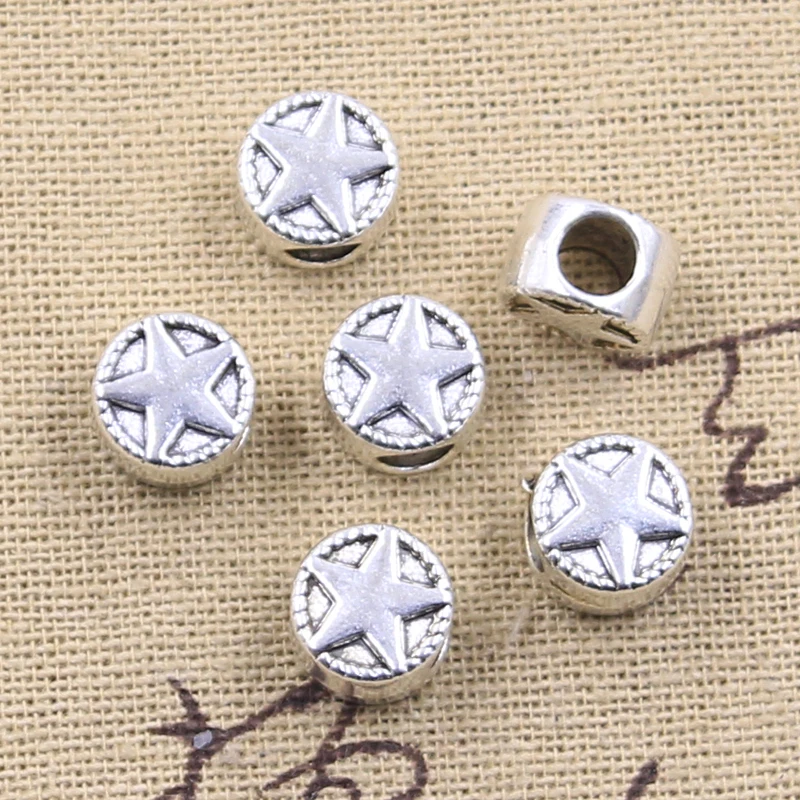 10pcs 10x10x7mm Star 5.0mm Big Hole Bead Charm Fits Antique Silver Color Charm Bracelets Wholesale