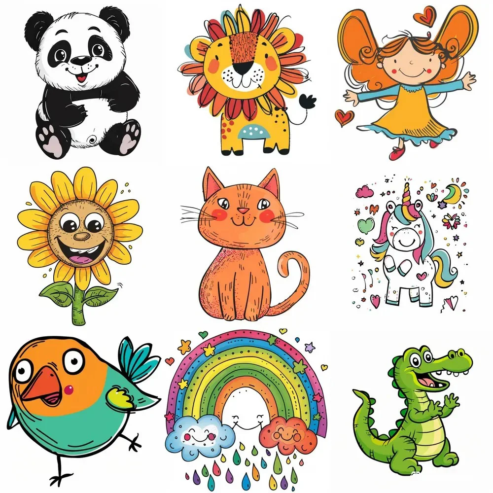 Cartoon animal children Clothes stickers cute lion bird panda DTF Heat Transfer Vinyl Patch Iron On For T-shirt bag boy & girl