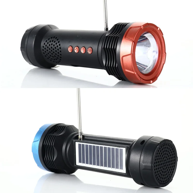 Multifunctional Solar Charging LED Flashlight With Bluetooth Speaker TF USB Player FM Radio Function Portable For Riding Camping