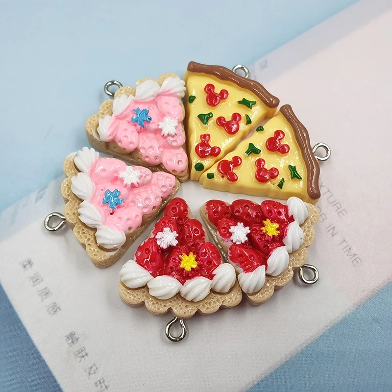 10pcs Kawaii Simulated Food Sandwich Charms Pendant For Jewlery Making Findings Resin Pink Strawberry Cake Floating Charm C932