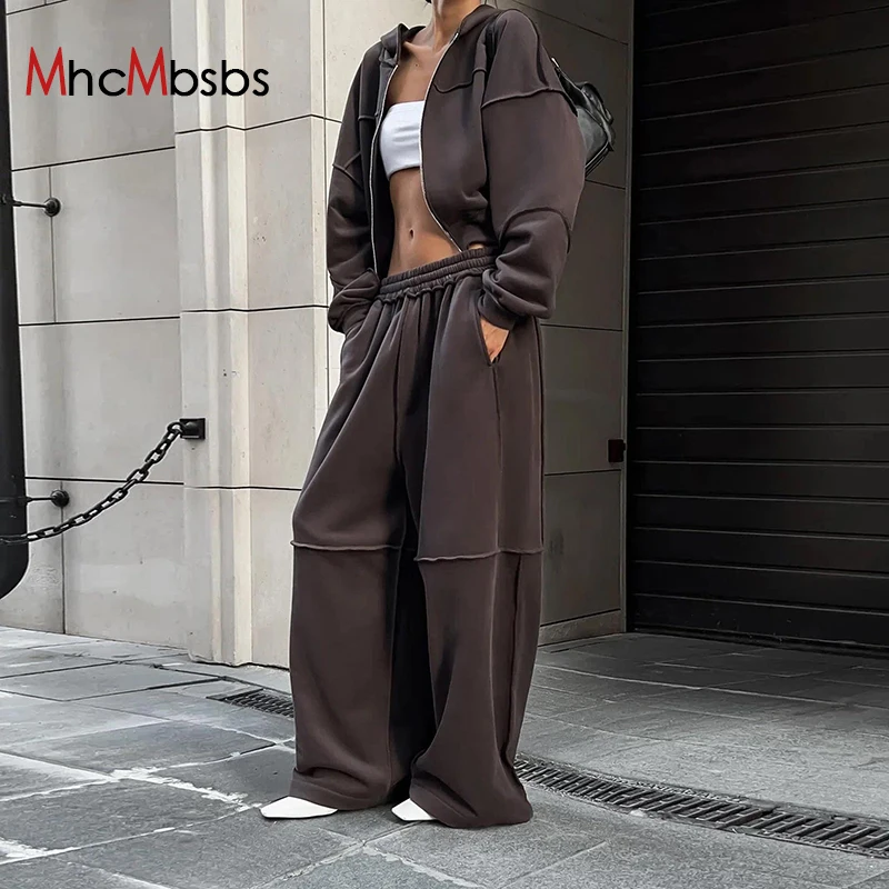 Two Piece Set Women Tracksuits Casual Long Sleeve Zipper Hooded Jackets+High Waist Baggy Pants Outfits 2024 Fall Winter Clothes