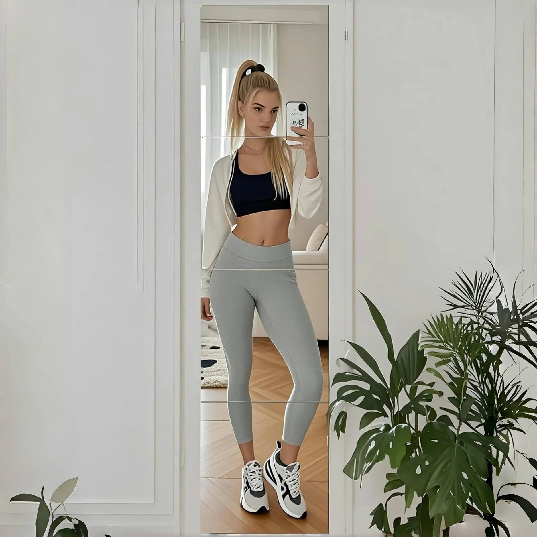 20CM 5PCS Elegant Acrylic Mirror Floral Tray Self Adhesive Mirror Stickers Full Body Mirror Home Bathroom Children Room Gym 2MM
