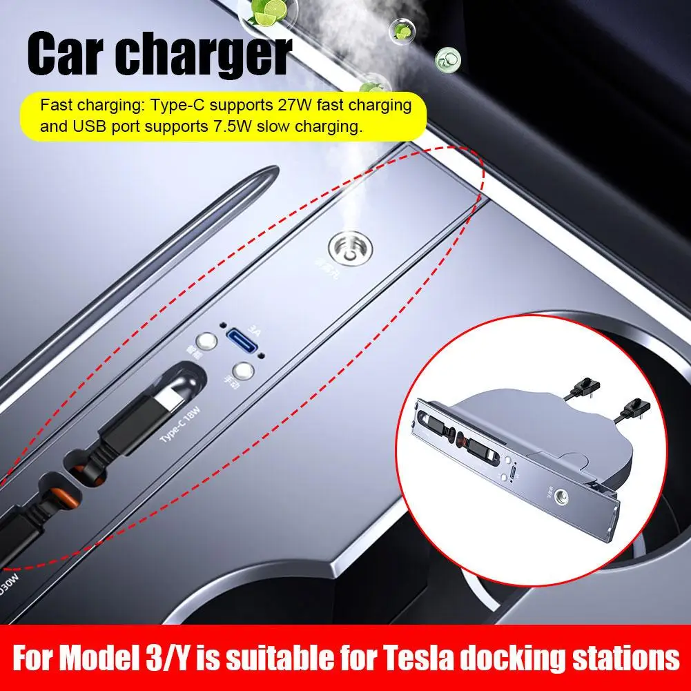 

3 In1 Fast Charge Car Fragrance Storage Lighting For Tesla Y Aromatherapy Dock Intelligent Docking Station Car Accessory Z9O1