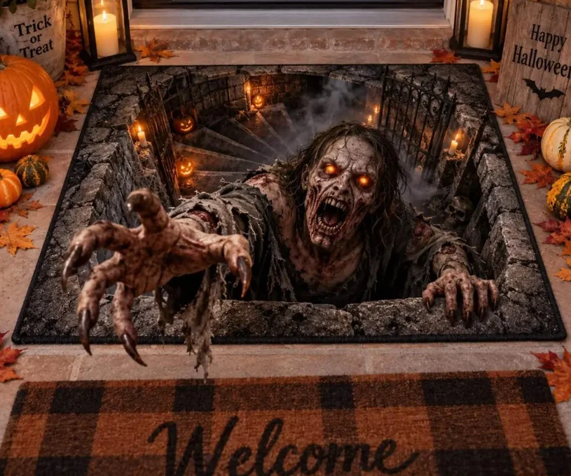 Halloween Doormat 2026, Zombie Crawling Out Grave Mat, Scary Front Door Decor, Spooky Porch Gift 2027