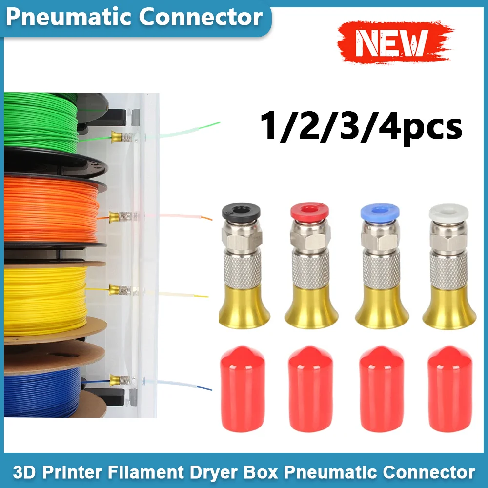 4pcs 3D Printer Filament Dryer Box Pneumatic Connector with Nut for PLA ABS Filaments 2.5x4mm PTFE Tube 3D Printer Accessories