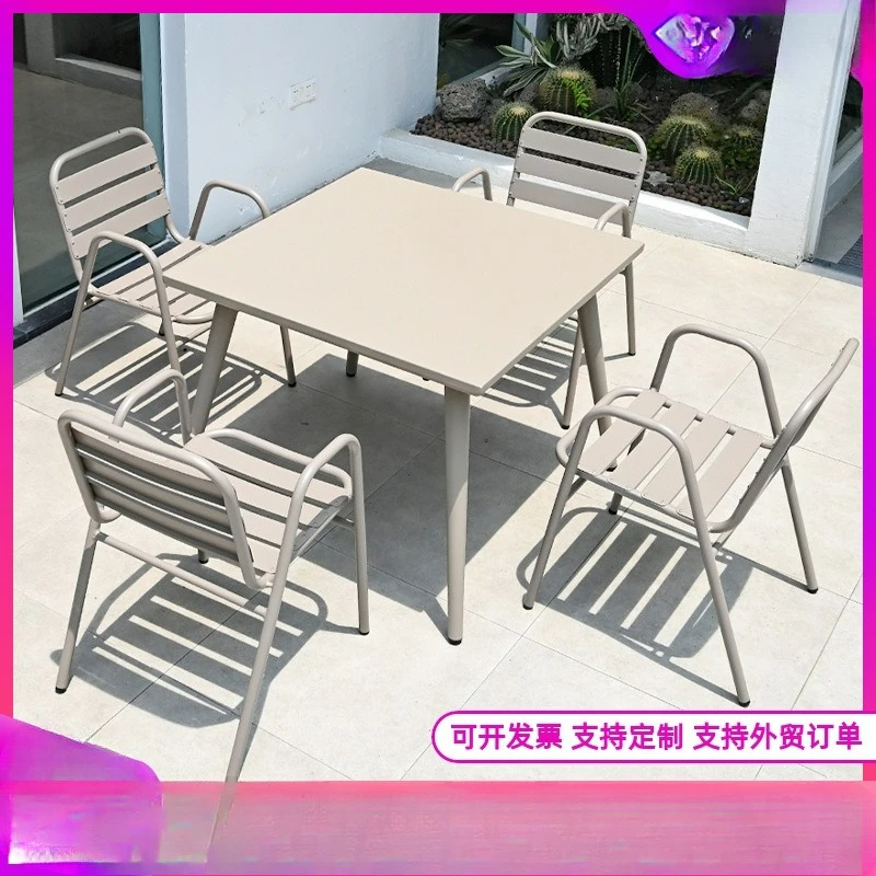 

Customizable outdoor aluminum alloy tables and chairs courtyard waterproof and sunscreen leisure tables and chairs