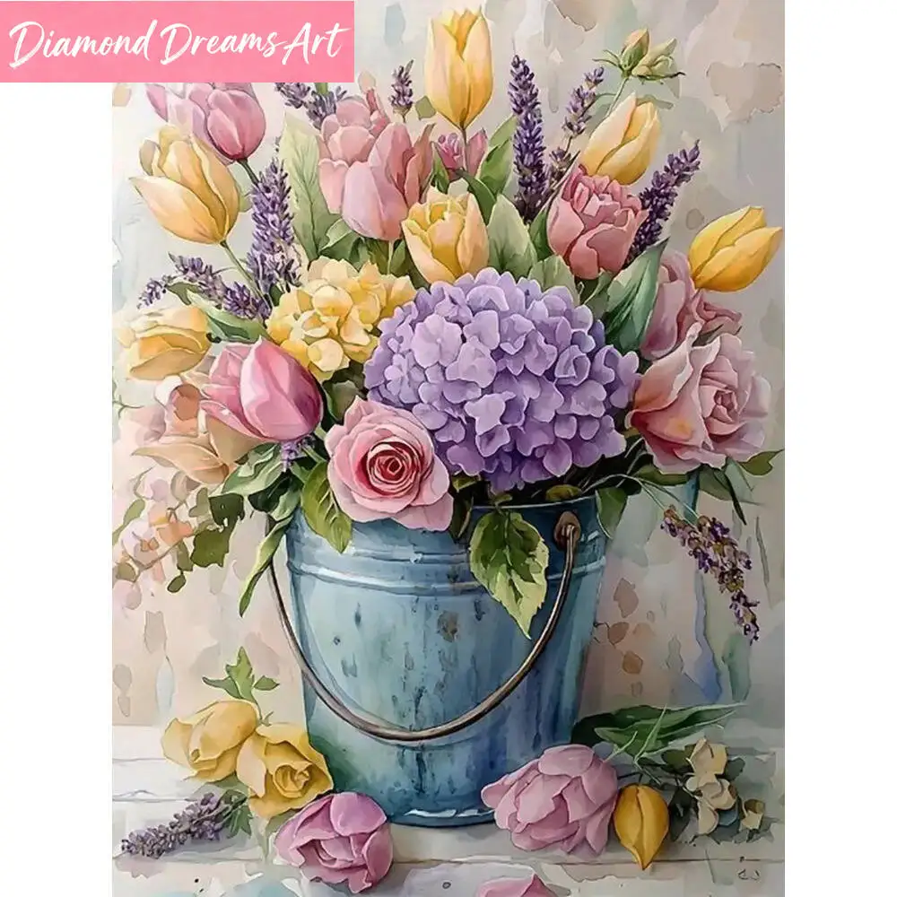 

Алмазная мозаика: Картина из страз в виде тюльпана и гортензии, алмазная вышивка, DIY, без рамы, праздничный подарок