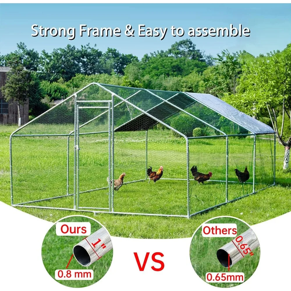 Large Metal Chicken Coop with Run, Walk in Poultry Cage Chicken Run Pen, Outdoor Chicken Runs for Yard