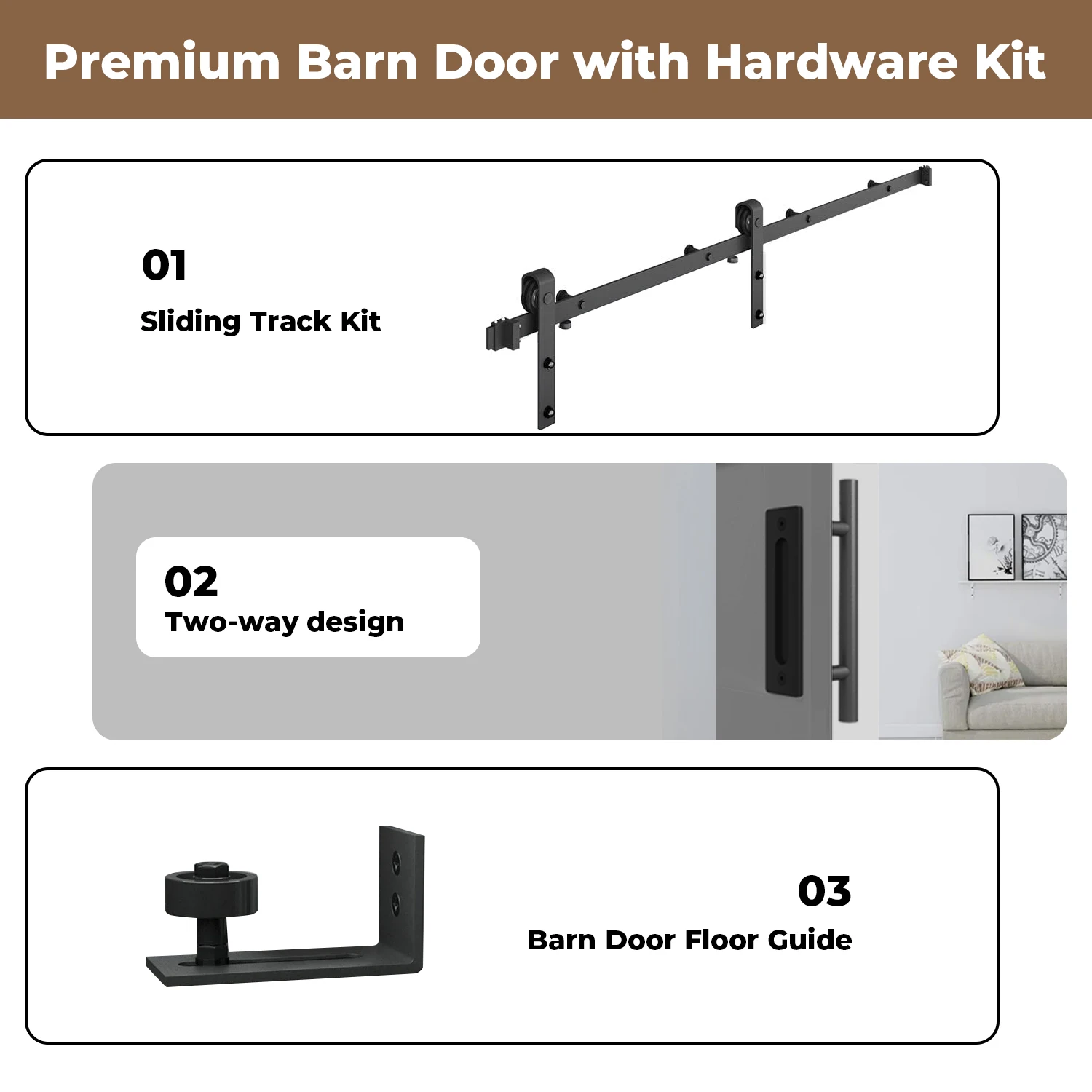 باب الحظيرة المنزلق 32 بوصة × 84 بوصة مع مجموعة أدوات 6 أقدام، باب منزلق باللون الرمادي الداكن، لوح باب من الخشب الصلب مع سطح PVC