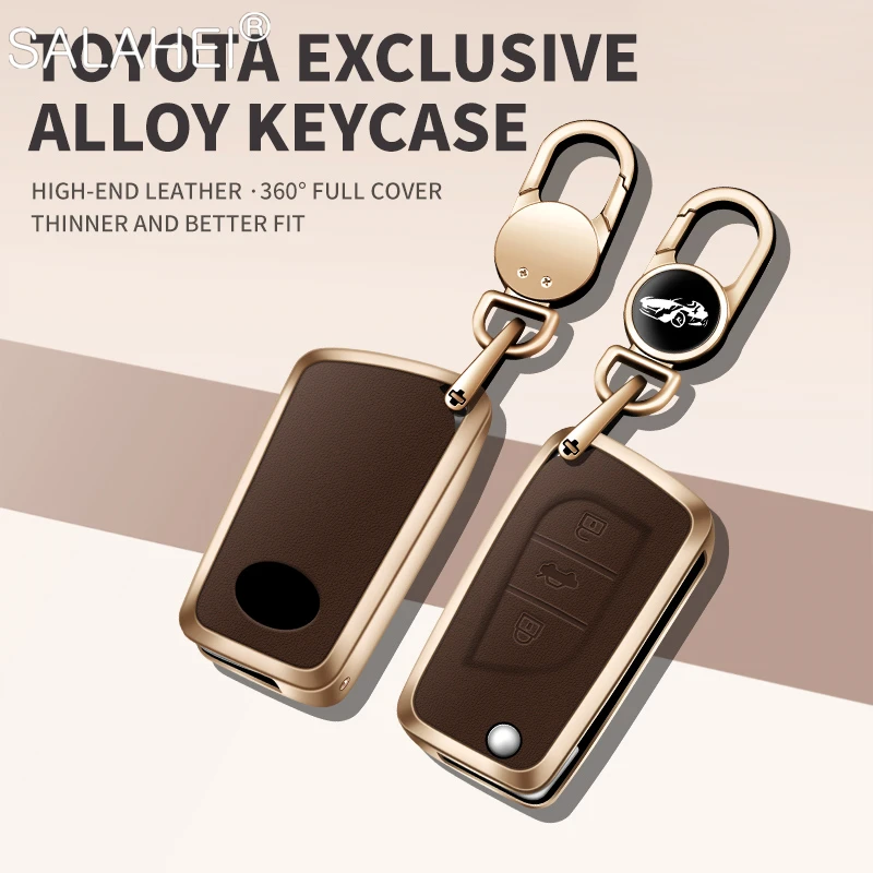 Alloy Leather Car Key Cover Case Holder Shell For Toyota Yaris Camry Corolla Prado REIZ Crown RAV4 Hilux Avensis Fortuner CHR