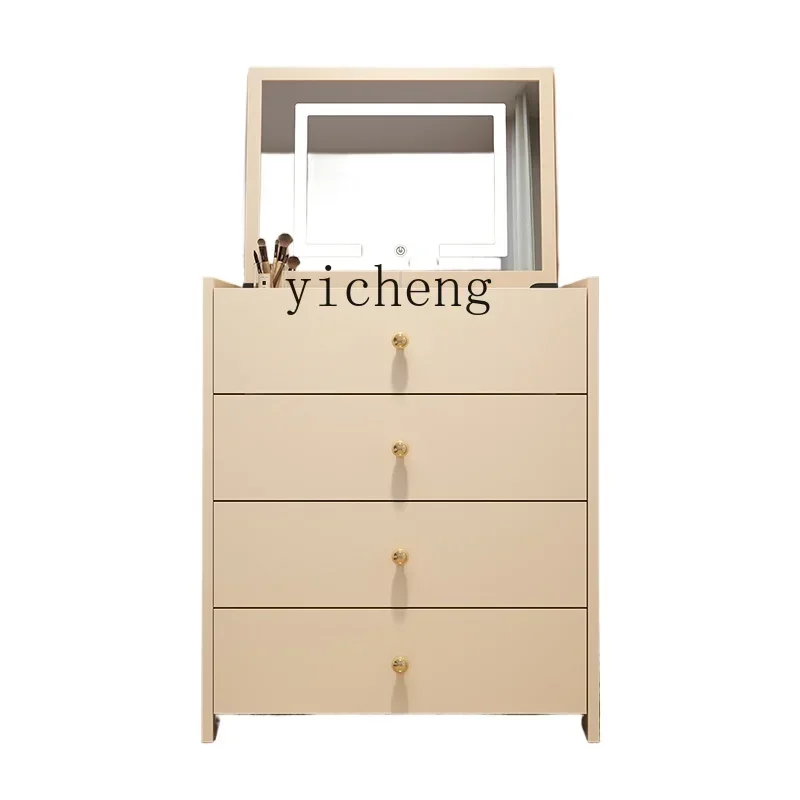 solid wood folding dresser integrated bedroom bedside chest simple makeup table mirror flip decoration