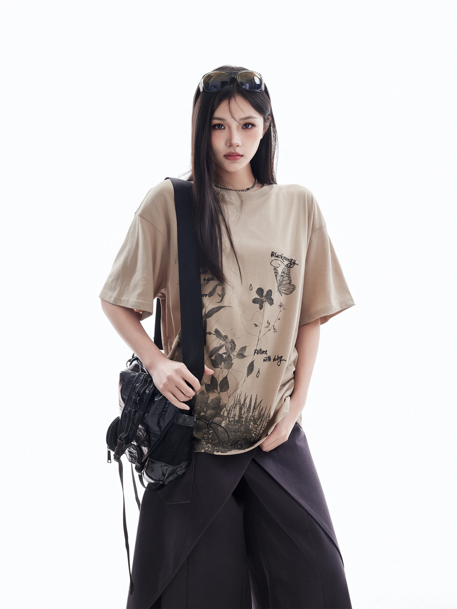 

American Casual Print round Neck Short Sleeve Women's T-shirt Summer New Neutral Loose Couple Half Sleeve Top