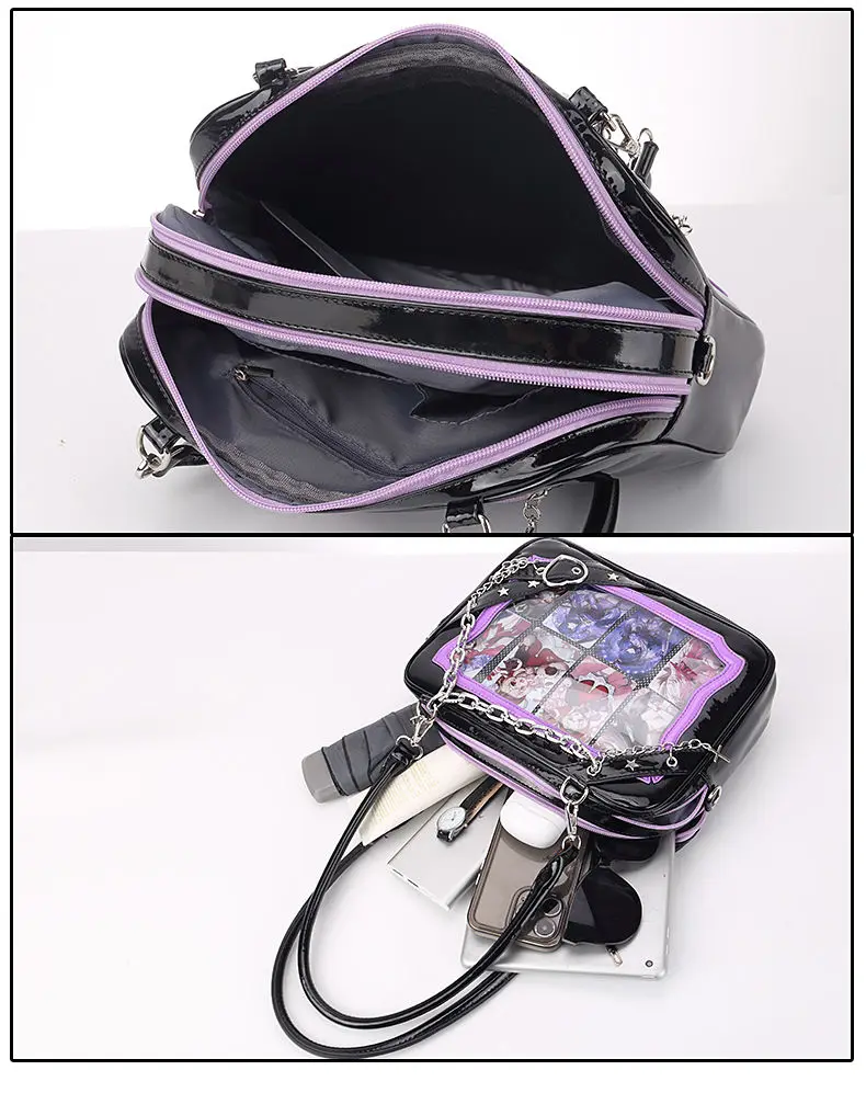 JIAERDI Chains Lolita Jk Transparent Gothic Harajuku Fashion Handbag Y2k Black Shoulder Bag Womens Large Capacity Tote Bag Lady