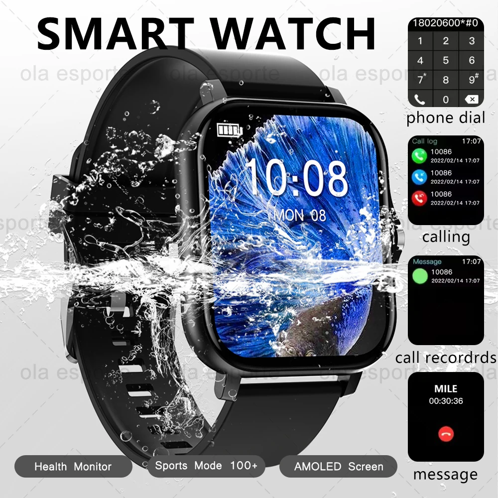 

Смарт-часы AMOLED HD-экран Bluetooth-вызов Смарт-часы Мониторинг сердечного ритма Водонепроницаемые спортивные часы для фитнеса для Android IOS