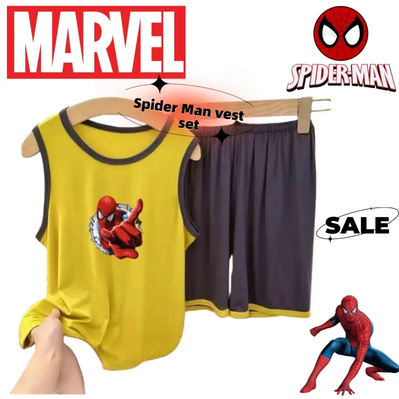 

Marvel Человек-паук аниме мультфильм личность модные и удобные летние пижамы без рукавов жилет комплект подарок для мальчиков и девочек