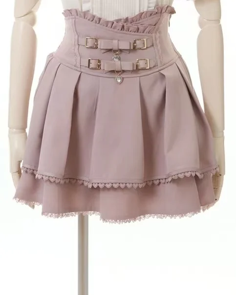 Jirai Kei Outfit Japan-Stil Hosenrock Culottes Hohe Taille Miniröcke Schleife Lolita Design Y2K Süße japanische Dame Anime-Stil