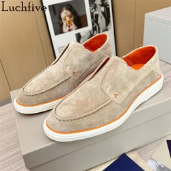 JAWAKYE New Suede Leather Loafers Flat Shoes for Men Casual Slip-on Walk Shoes Runway Formal Business Shoes Man 39-46 Plus Size