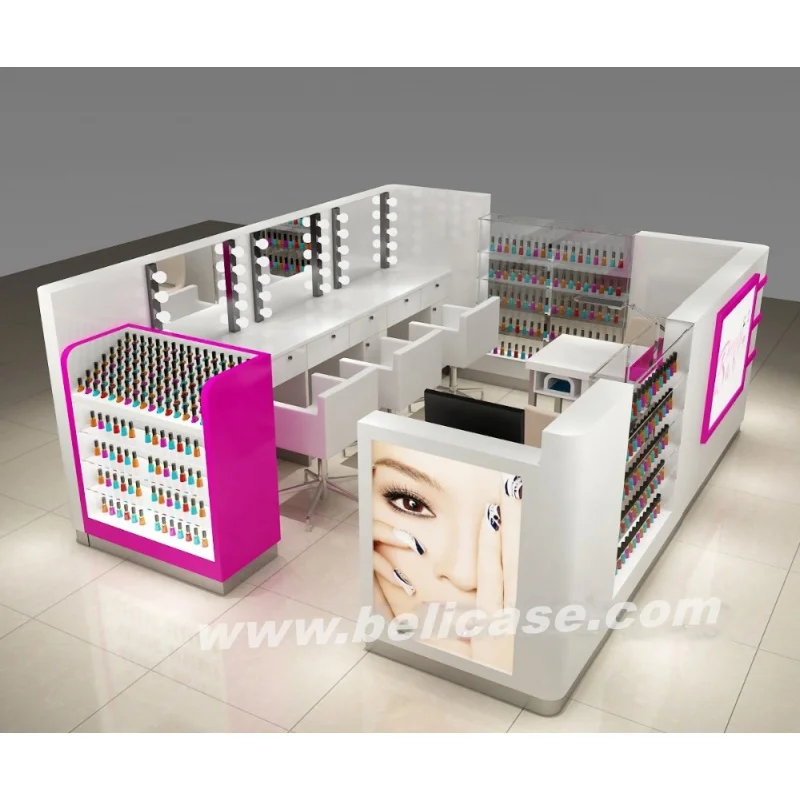 custom，Fashionable Design and Manufacture Nail Art Furniture Nail Polishing Mall Kiosks LED Light Eyebrowing Threading Kiosk