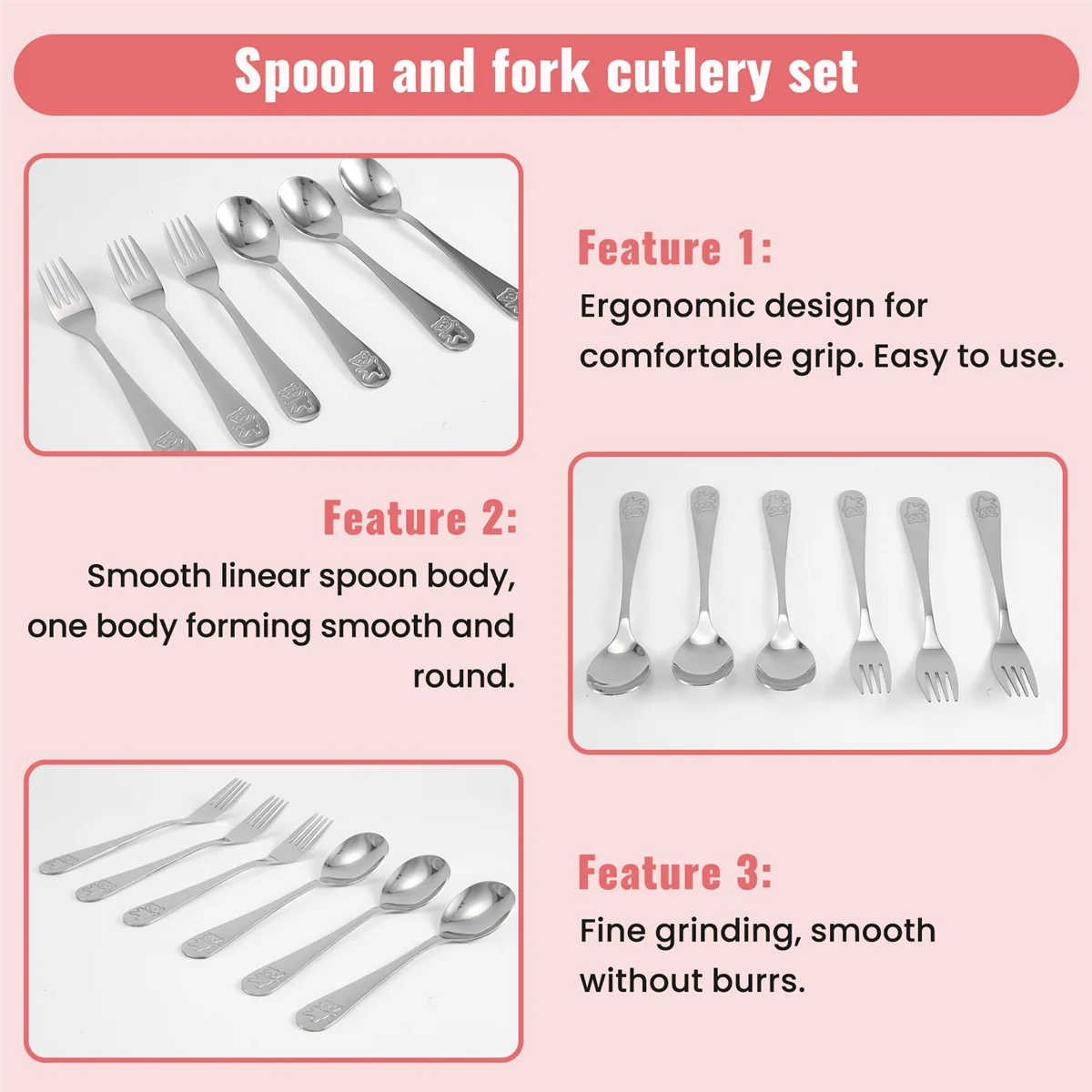 Stainless Steel Child Safety Cutlery Bear Children Spoon and Fork Set Toddler Utensils Metal Cutlery Set