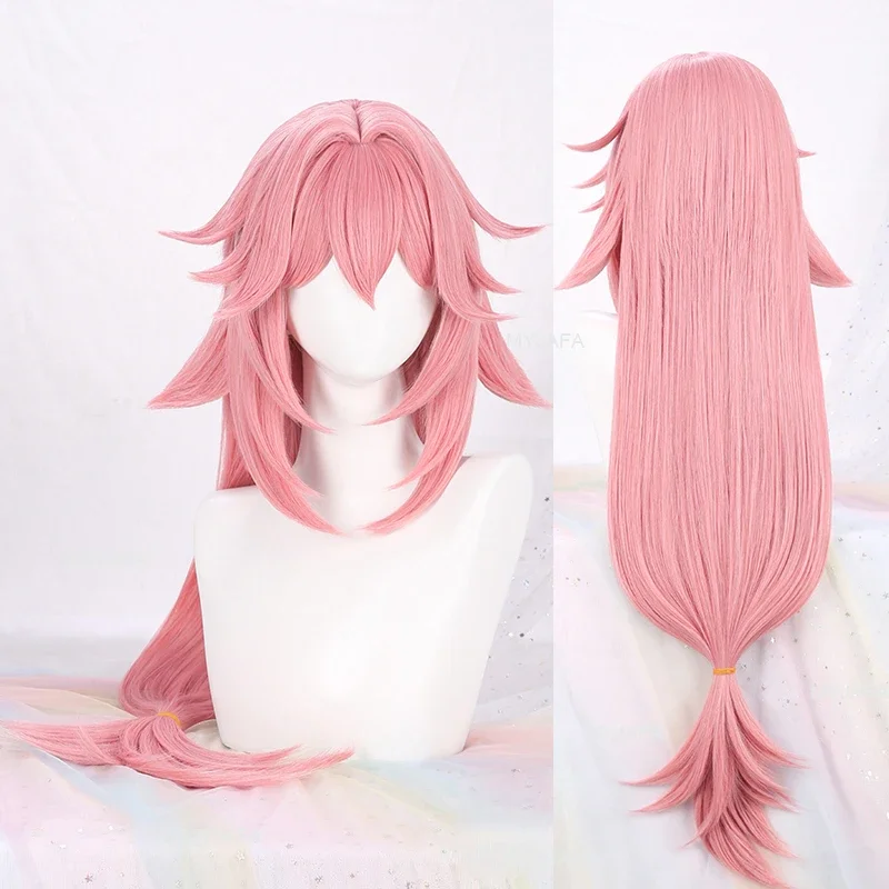 High Quality Game Genshin Impact Yae Miko Cosplay Wig 85cm Long Pink Heat Resistant Synthetic Hair Anime Wigs Wig Cap