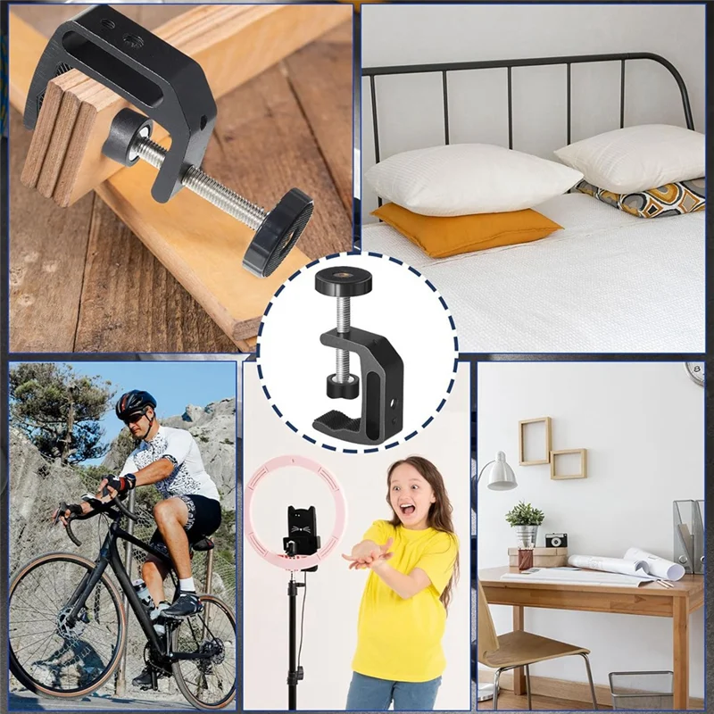 Ofertas A61Z abrazadera de soporte abrazadera de mesa abrazadera Universal C con orificio de rosca de aluminio de 1/4 pulgadas y 3/8 pulgadas