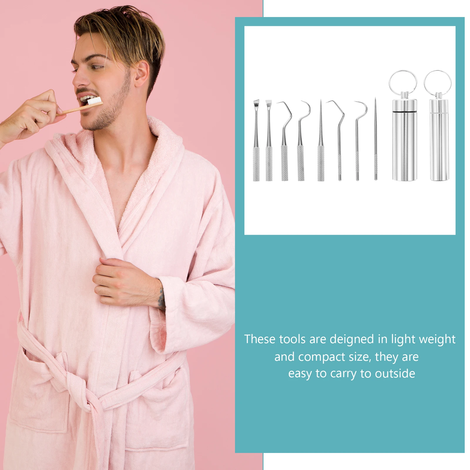 

8pcs Stainless Steel Toothpicks Care Tools Compact Size Professional Teeth Cleaning Accessories For Home Office