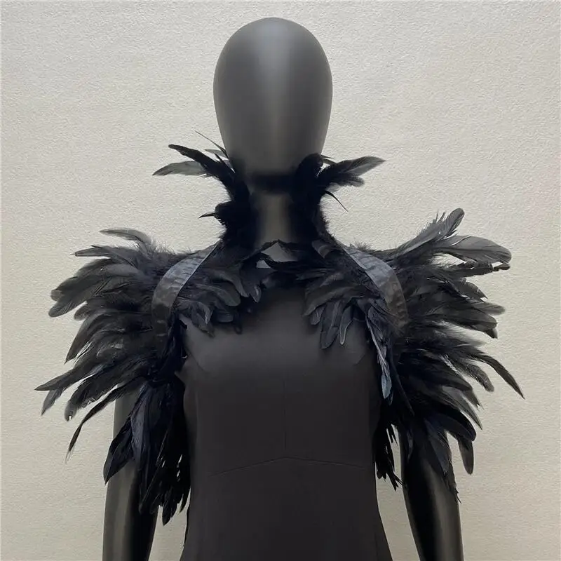 Feather Shrug Shawl Gothic Punk Feather Cape Natural Feather Shrug Shawl Women Halloween Cosplay Stage Show Costume