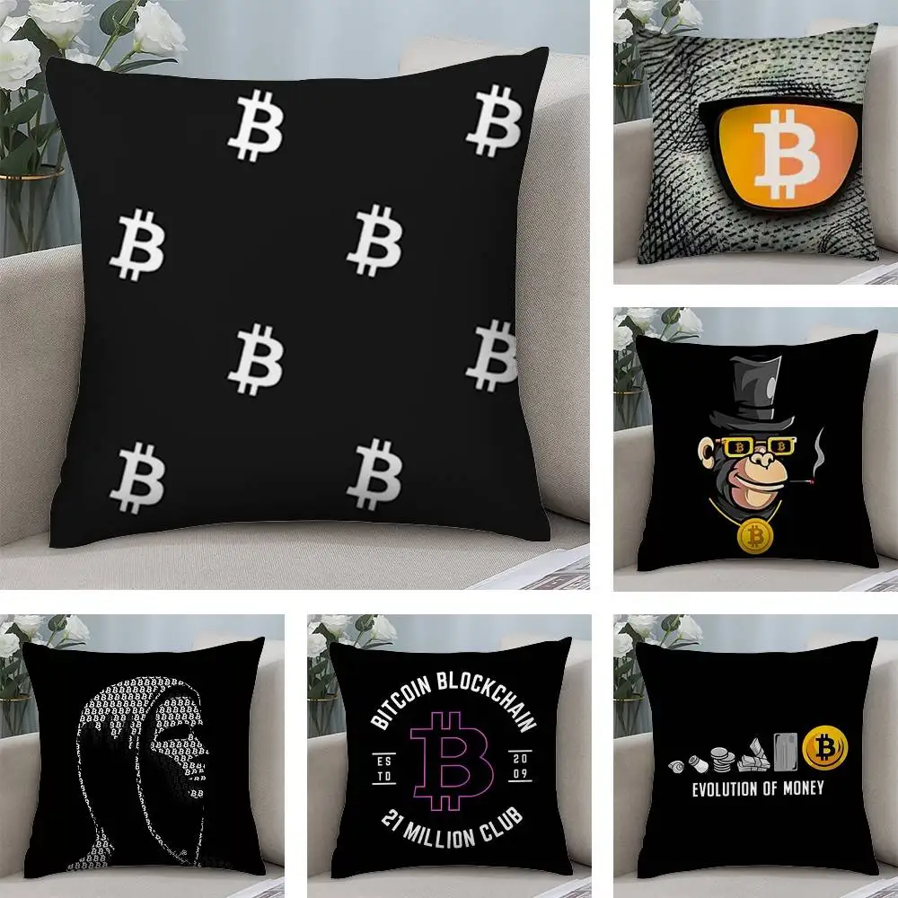 Bitcoin Cryptocurrency Btc Pillow Case Plush Fabric Soft Double Sided Print Home Sofa High Quality Cushion Cover Throw