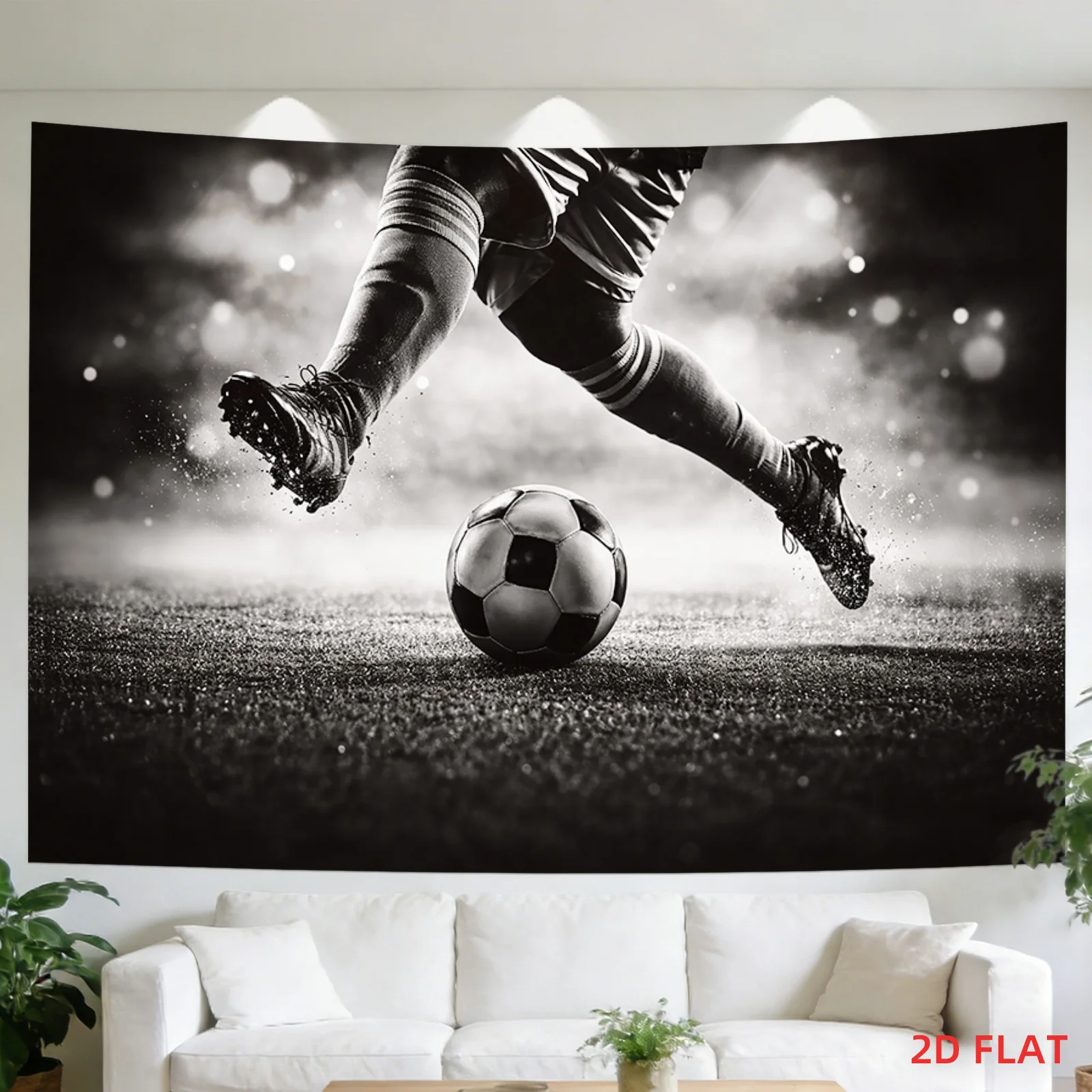 Dynamic Black and White Soccer Football Sports Tapestry Wall Hanging Canvas Print Game Art Decor for Sports Room Man Cave Gifts