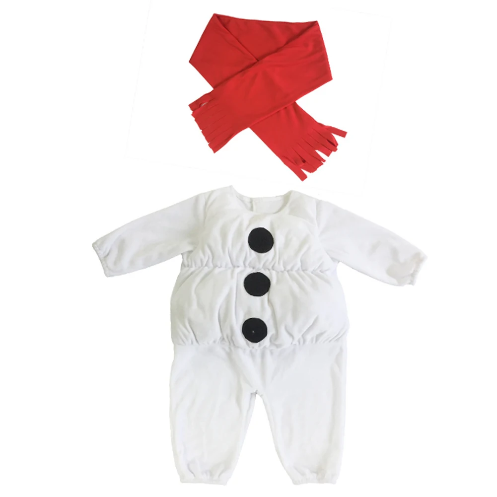 Kerst Cosplay Baby Jongens Meisjes Kostuum Sneeuwpop Romper Jumpsuit Sjaal Set Volledige Kleding 12-18 Maand Kleine Baby Leuke outfits